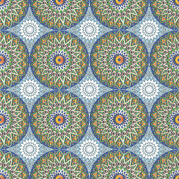 illustrazioni stock, clip art, cartoni animati e icone di tendenza di motivo con mandala - illustration and painting kaleidoscope seamless pattern