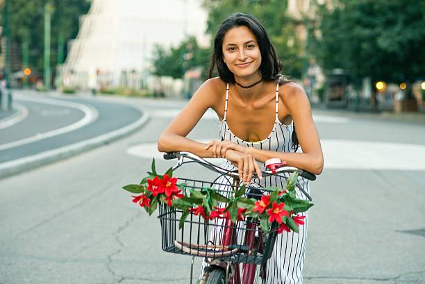 Beautiful cycling girl living healthily.