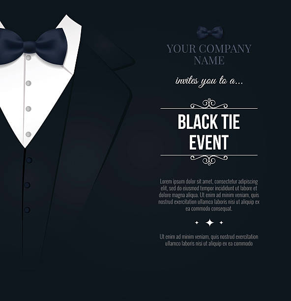 Black Tie Event Invitation Black Tie Event Invitation. Elegant black and white card. Vector illustration black tie events stock illustrations