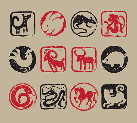 Vector symbol of twelve Chinese zodiac stamps