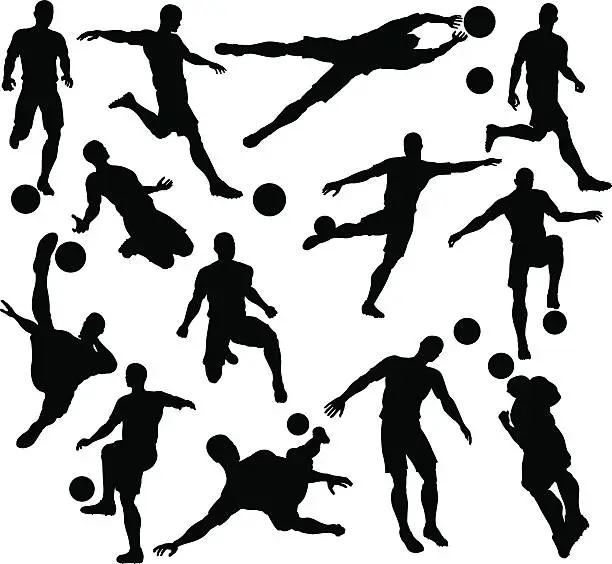 Vector illustration of Football Soccer Player Silhouettes
