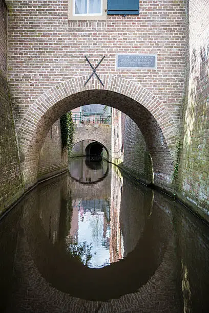 Canal called Binnendieze running under the city center of 's-Hertogenbosch  or Den Bosch, The Netherlands