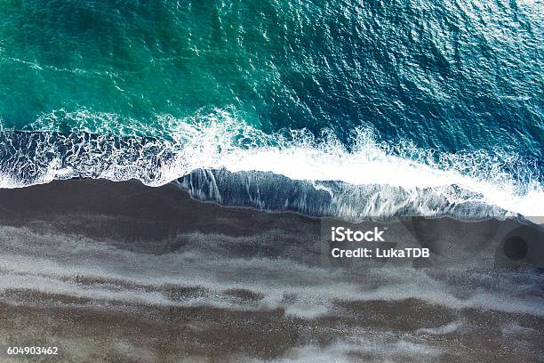 Aerial Tracking Shot Stock Photo - Download Image Now - Beach, Wave - Water, Iceland