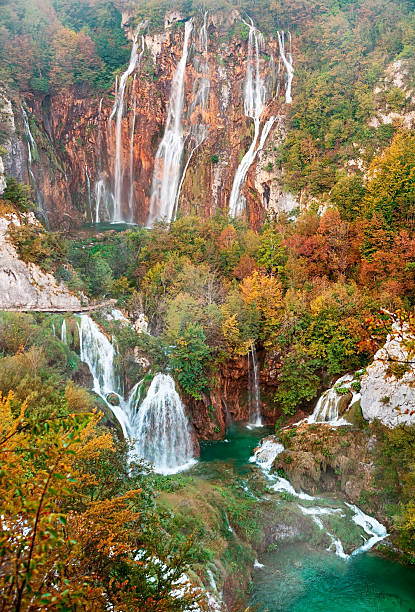 Autumn view of Great Waterfall (Veliki slap) in Plitvice Lakes, Croatia