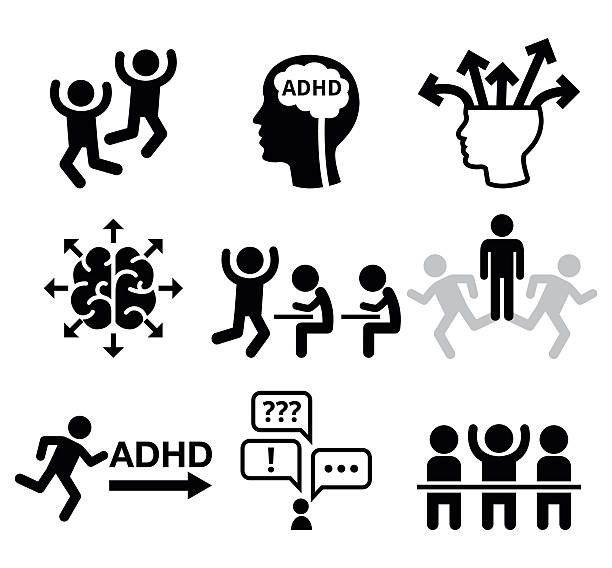 ADHD - Attention deficit hyperactivity disorder vector icons set Health icons set - people wish ADD or ADHD icons isolated on white  carefree stock illustrations