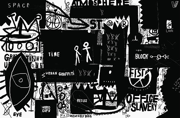 Graffiti The painting, which contains a variety of characters basketball sport street silhouette stock illustrations