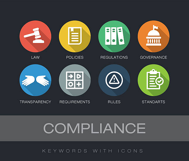 ilustraciones, imágenes clip art, dibujos animados e iconos de stock de palabras clave de conformidad con iconos - compliance