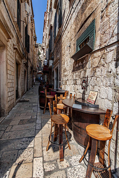 Dubrovnik, Croatia - August 26, 2016: Typical cafe in Old Town.