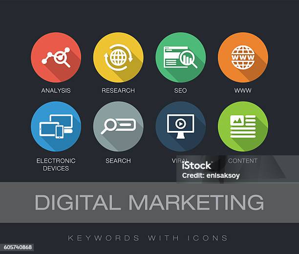 Digital Marketing Keywords With Icons Stock Illustration - Download Image Now - Icon Symbol, Marketing, Digital Display