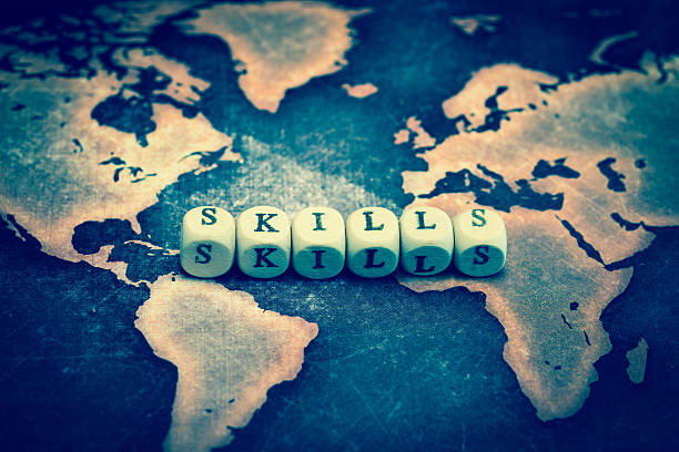 istock SKILLS on grunge world map 605743296