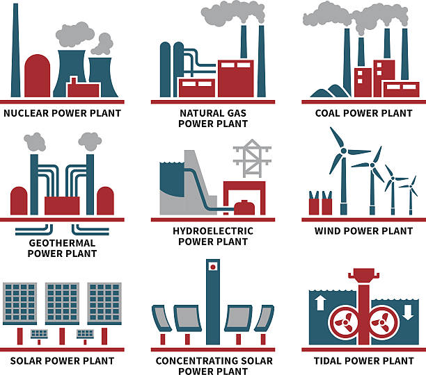 sada ikon typů elektráren - zemní plyn stock ilustrace