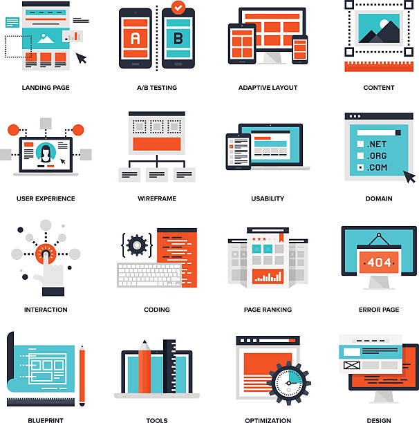 Web Development Abstract vector collection of flat web development icons. Elements for mobile and web applications. website wireframe illustrations stock illustrations