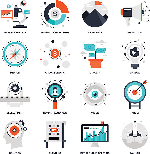 ilustraciones, imágenes clip art, dibujos animados e iconos de stock de inicio y nuevos negocios - analyzing chart scrutiny planning