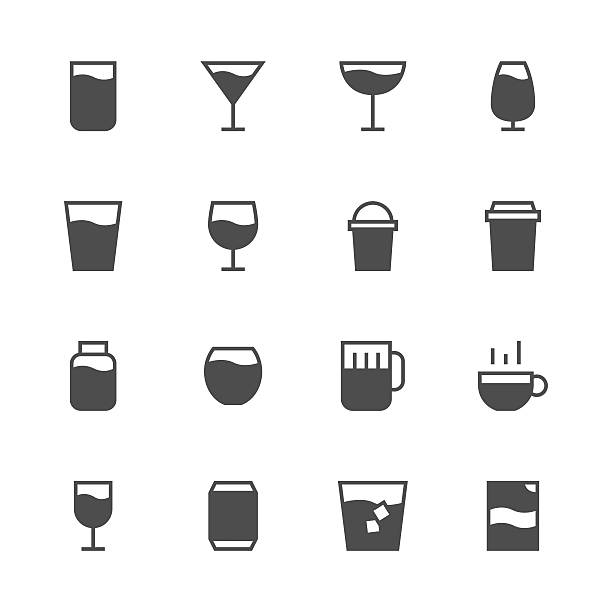 stockillustraties, clipart, cartoons en iconen met drink icon set 1 - gray series - glas water