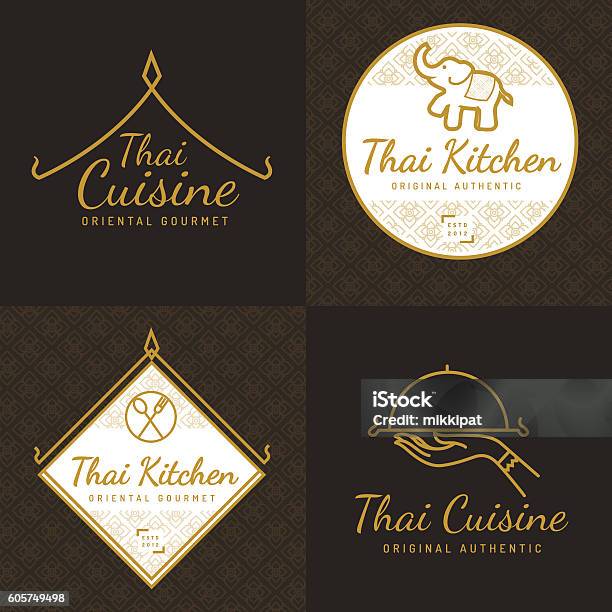 Set Of Logo Badges For Asian Food Restaurant Stock Illustration - Download Image Now - Thailand, Thai Culture, Thai Ethnicity