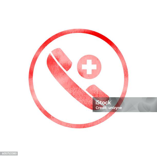 Emergency Call Icon With Watercolor Texture Stock Illustration - Download Image Now - Emergency Services Occupation, Using Phone, Emergency Sign