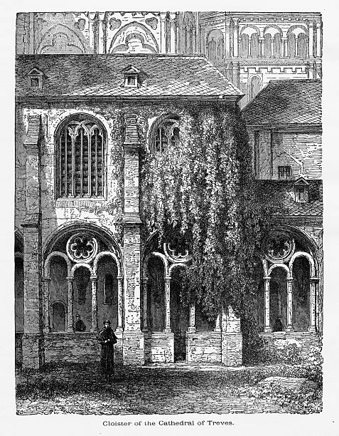 Cloister of Cathedral of Treves in Trier, Germany, Circa 1887 Beautifully Illustrated Antique Engraved Victorian Illustration of Cloister of Cathedral of Treves in Trier, Germany, Circa 1887. Source: Original edition from my own archives. Copyright has expired on this artwork. Digitally restored. cloister stock illustrations