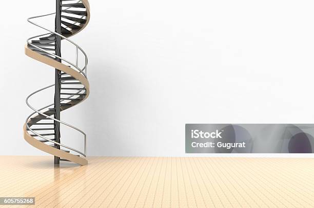 Spiral Staircase Hanged In Space On The Floor Stock Photo - Download Image Now - Architect, Architecture, Building Story