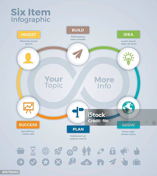 Six Item Infographic Stock Illustration - Download Image Now - Infinity, Circle, Infographic