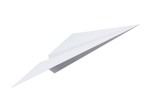 Paper airplane origami isolated on white background. 3d rendering.