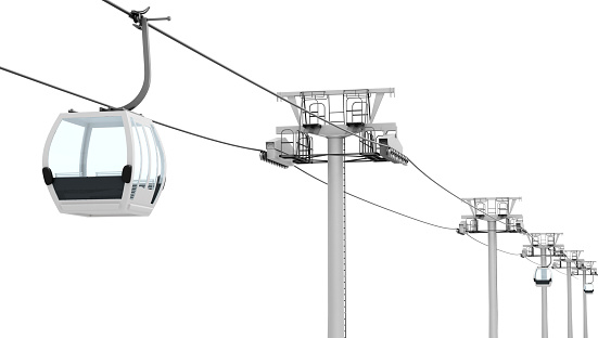Funicular and cable car isolated on white background. 3d rendering.