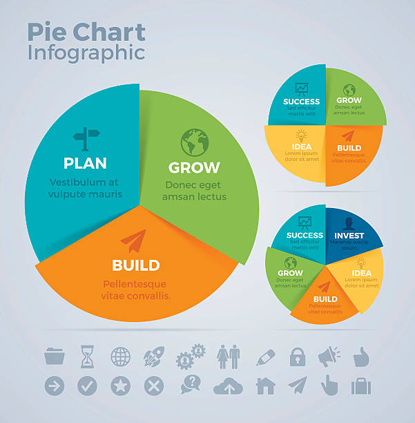 illustrazioni stock, clip art, cartoni animati e icone di tendenza di grafico a torta infografica - diagramma a settori