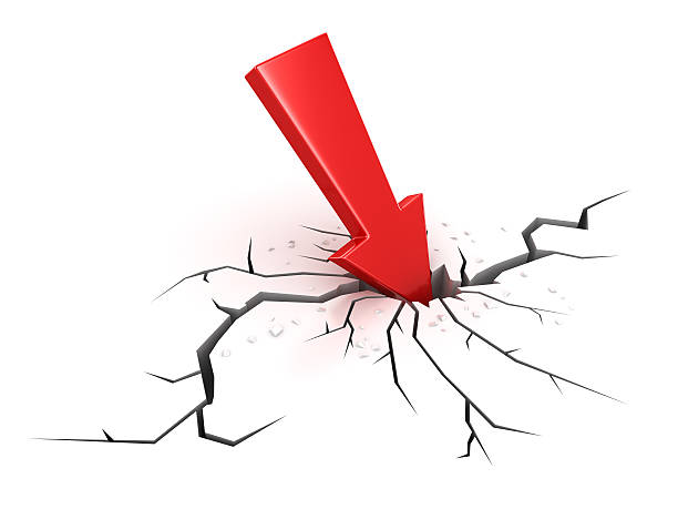 istock Red arrow crashes through the ground 605764838
