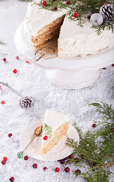 istock Cake with white cream.Baking for Christmas. 605766326