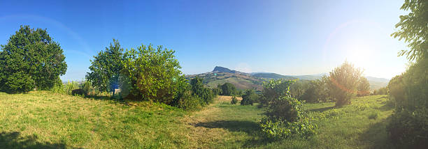 istock landscape panorama , meadow, trees and hill 605766470