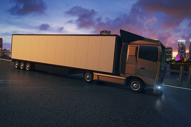 istock Truck on city background 605770766