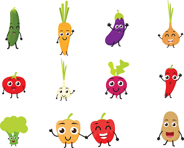 Funny Cartoon Vegetables Vector Illustration of Funny Cartoon Vegetables isolated on white happy green peas stock illustrations