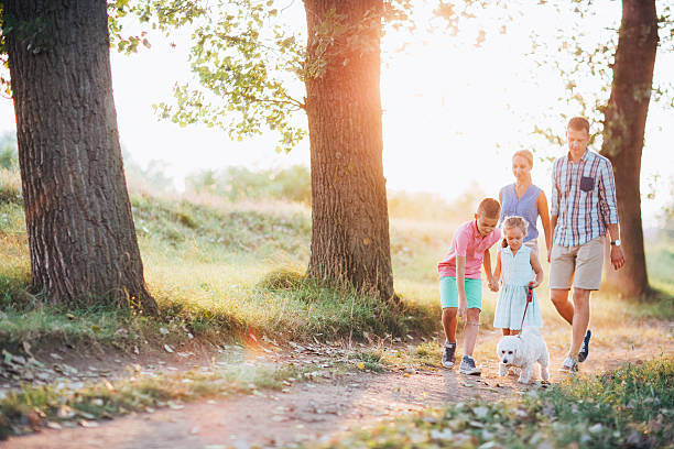 istock Family walk with dog 605773418