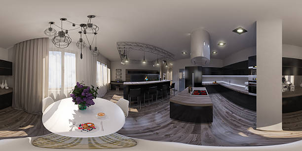 illustration seamless panorama of living room interior design stock photo