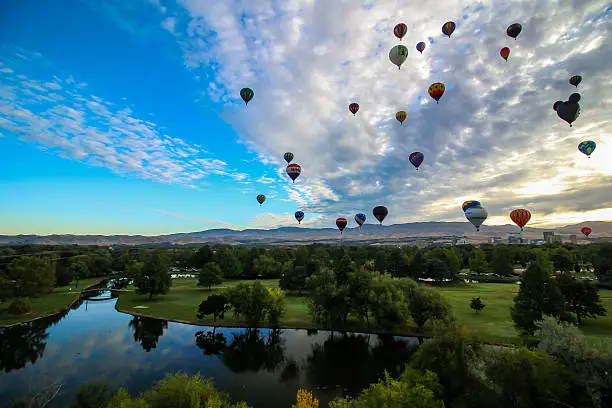 The Spirit of Boise balloon festival over Ann Morrison Park.