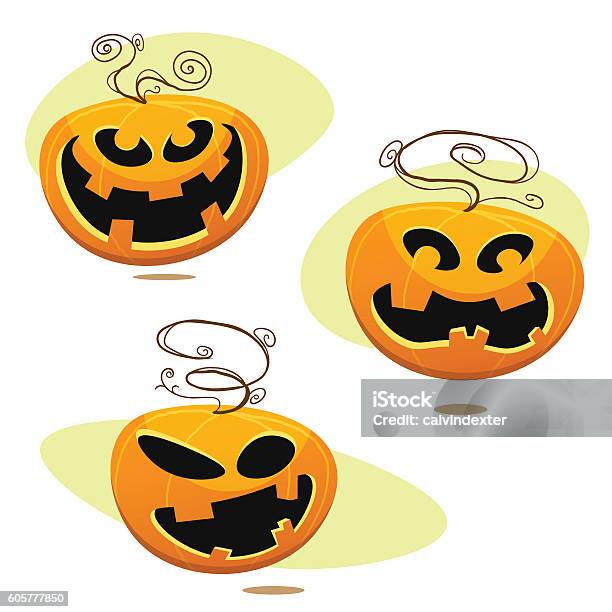 Set Of Halloween Jack O Lantern Pumpkins Stock Illustration - Download Image Now - Cartoon, Carving - Craft Product, Celebration