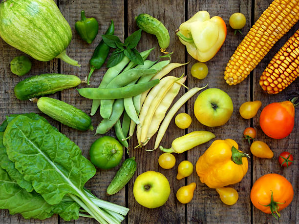 istock green, yellow, red fruits and vegetables 605778228
