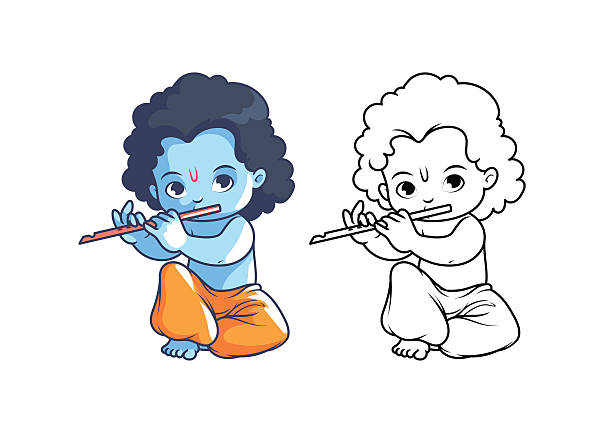 Little Cartoon Krishna With Flute Stock Illustration - Download Image Now -  Krishna Janmashtami, Blue, Cartoon - iStock