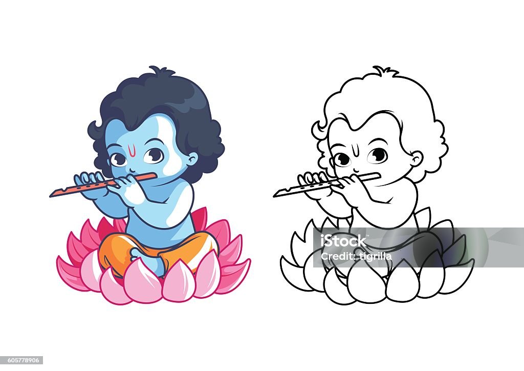 Little Cartoon Krishna With Flute Stock Illustration - Download Image Now -  Krishna, Vector, Baby - Human Age - iStock