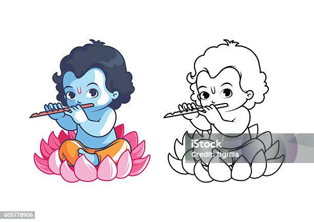 Little Cartoon Krishna With Flute Stock Illustration - Download Image Now -  Krishna, Vector, Baby - Human Age - iStock
