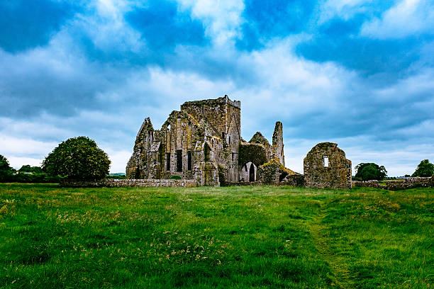 istock Hore Abbey And Grassy Field Against Cloudy Sky 605779279