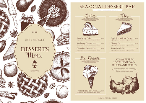 Vector dessert menu design for restaurant or cafe.