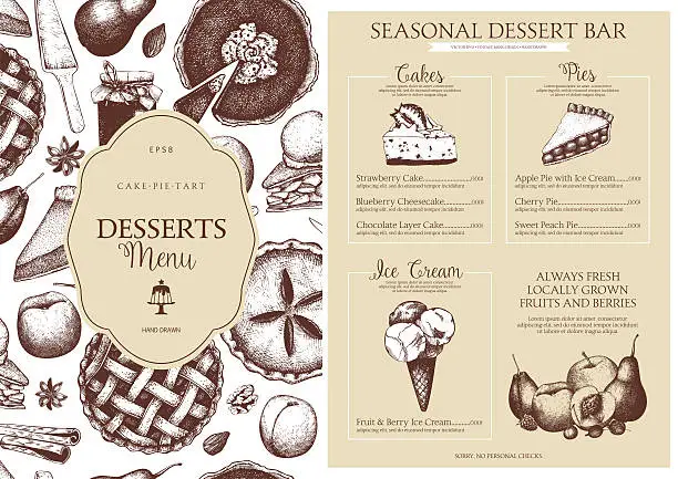 Vector illustration of Vector dessert menu design for restaurant or cafe.