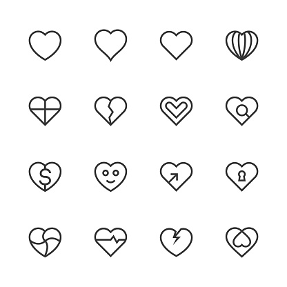 Heart Icon Set 1 Line Series Vector EPS File.