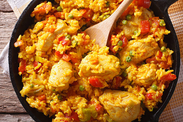 istock Hispanic cuisine: Arroz con pollo closeup in a pan. horizontal 605782718