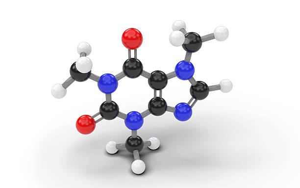 Structural model of caffeine molecule stock photo