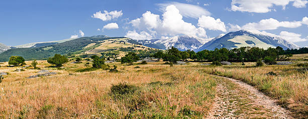 panorama of mountain group Majella from north view panorama of mountain group Majella from north view chieti stock pictures, royalty-free photos & images