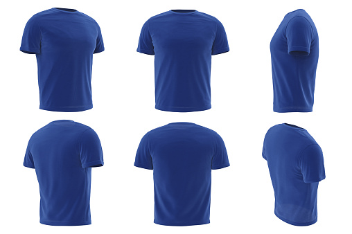 Blue t-shirt on white background. Standalone.