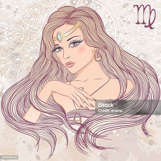 Astrological Sign Of Virgo As A Portrait Of Beautiful Girl Stock Illustration - Download Image Now