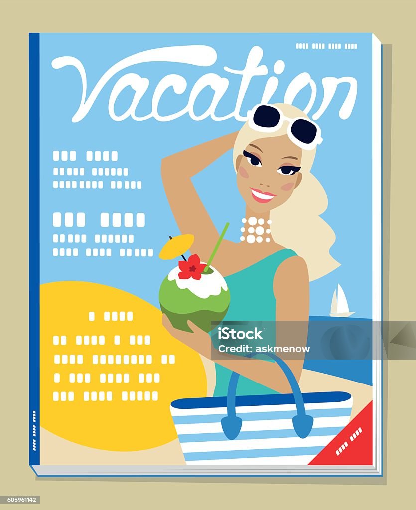 휴가에 여자의 잡지 표지에 그림 잡지에 대한 스톡 벡터 아트 및 기타 이미지 - 잡지, 여행-주제, 목록 - Istock
