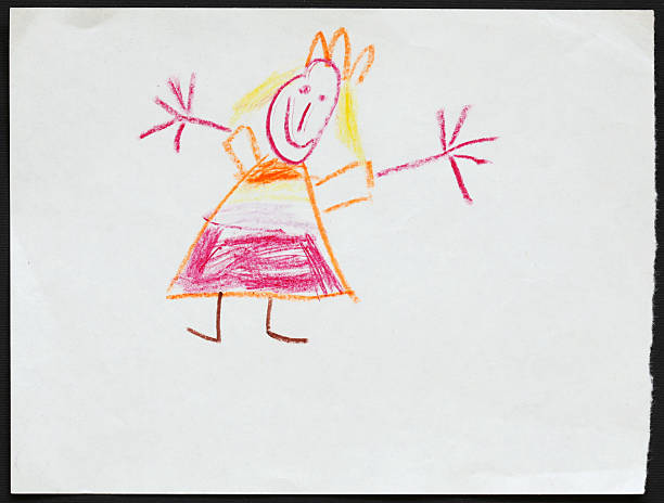 принцесса. детский рисунок. - child art childs drawing painted image стоковы�е фото и изображения
